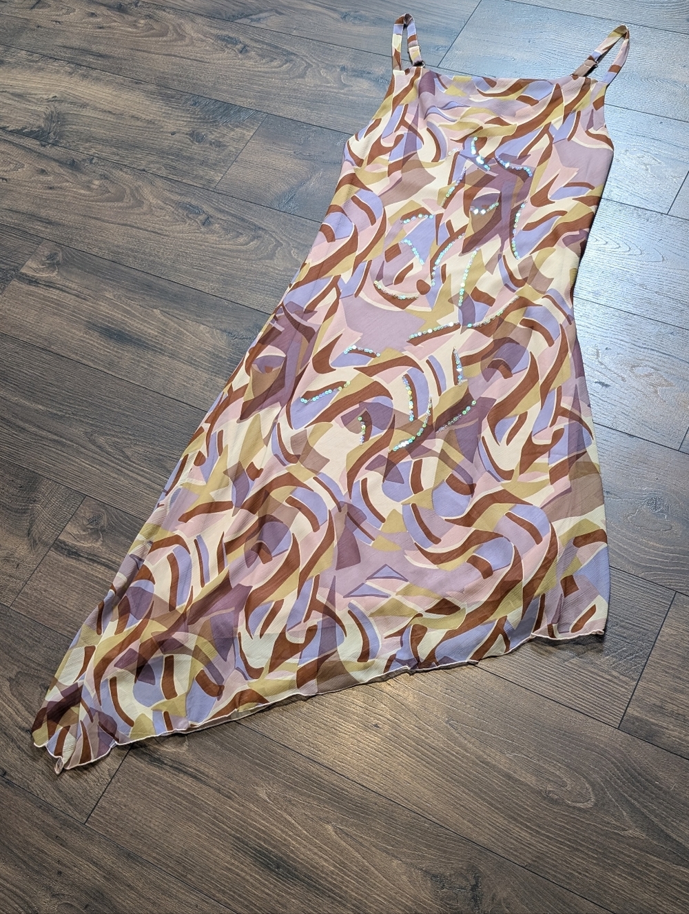 Mlle Gabrielle Sleeveless Abstract Print Slip Dress in Lavender Taupe Size 14W - Picture 3 of 8